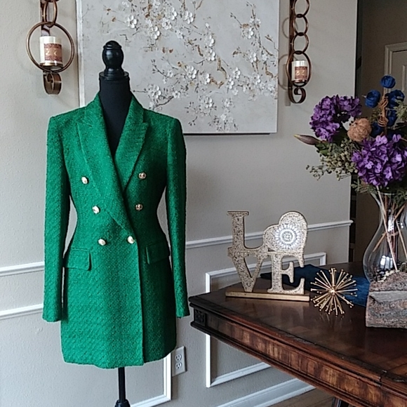 NWT Zara Green Texture Long Blazer Coat. Size M - Picture 5 of 17